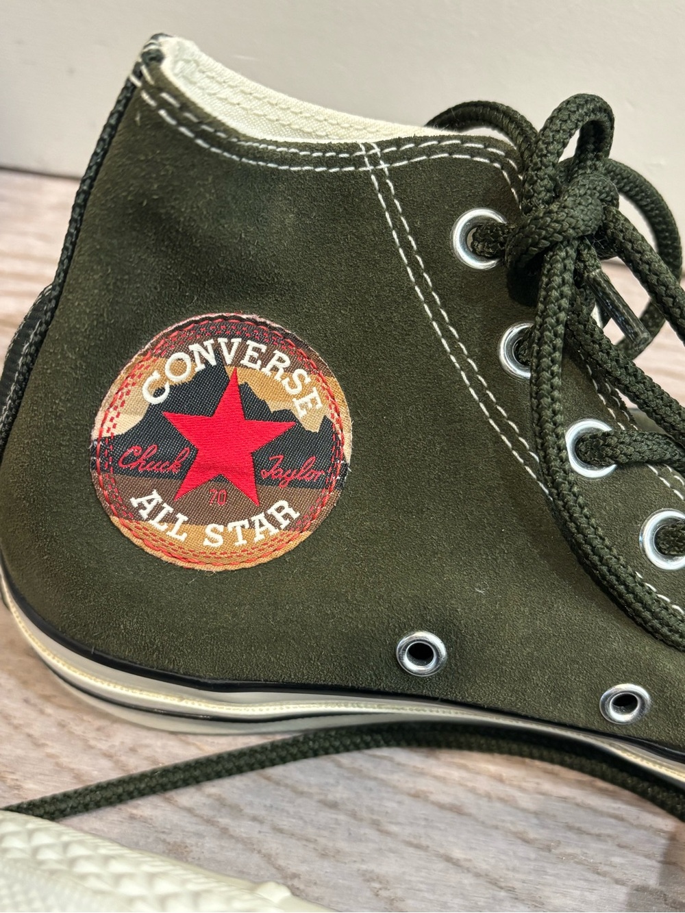 Converse High Top Sneakers - Dark Olive suede with White - Picture 3 of 3